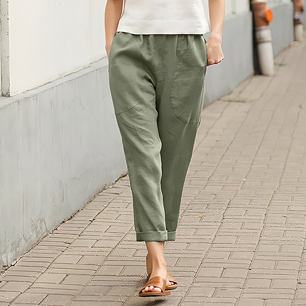 Sommer neue einfarbige, bequeme Freizeithose aus Baumwolle und Leinen