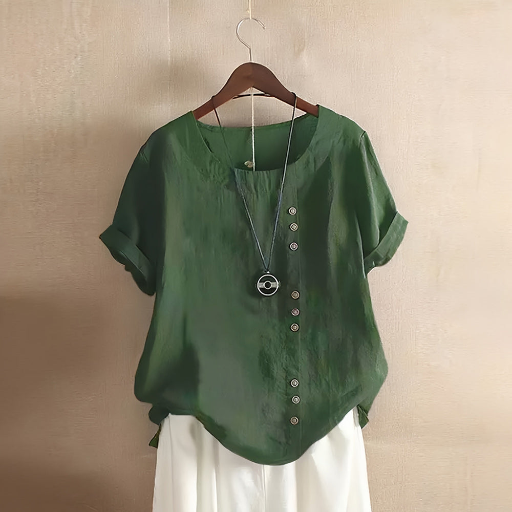 Sommerliche Damen-T-Shirt-Oberteile im Retro-Stil aus Baumwolle und Leinen