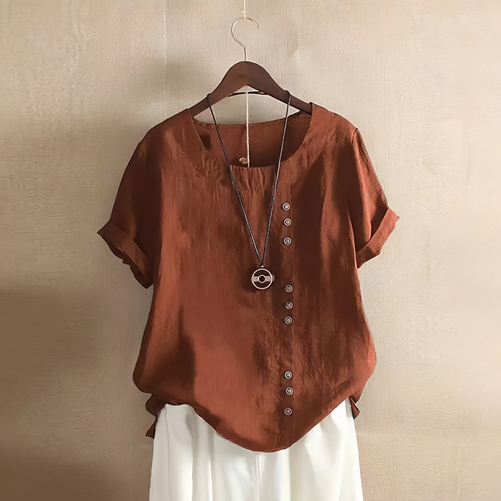 Sommerliche Damen-T-Shirt-Oberteile im Retro-Stil aus Baumwolle und Leinen