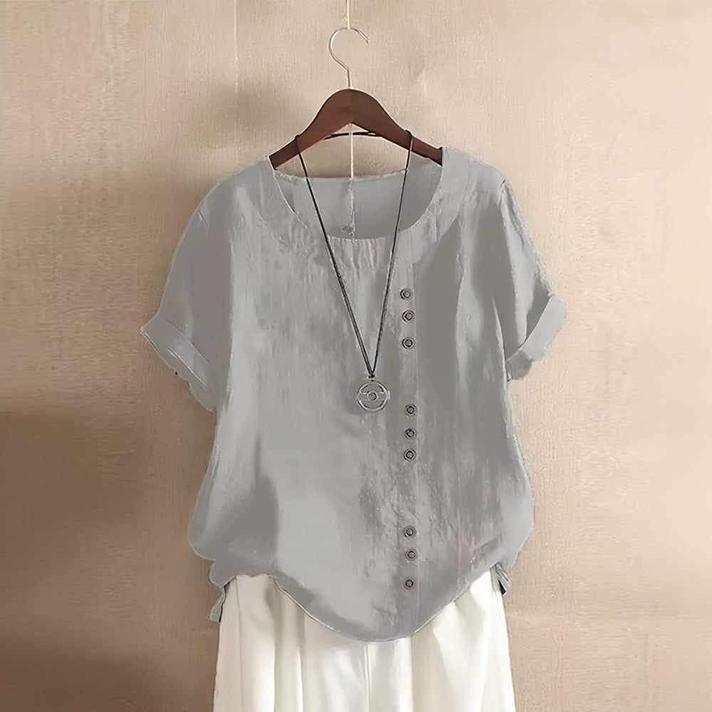 Sommerliche Damen-T-Shirt-Oberteile im Retro-Stil aus Baumwolle und Leinen